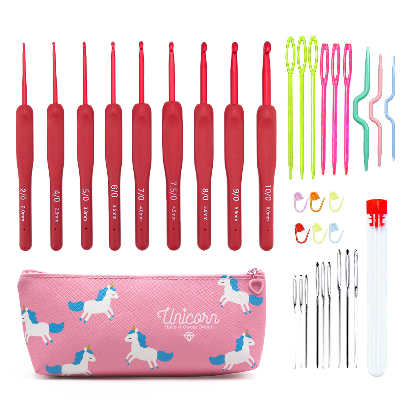 Sewing Necessities - 9/33pcs Red Crochet Hook set, for