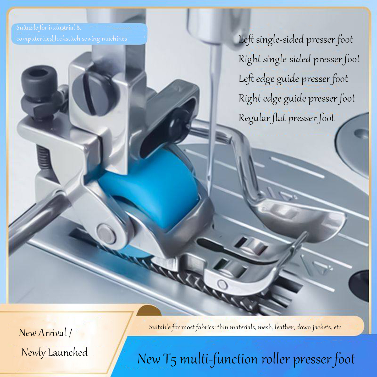 Rolled Hem Foot - T5 3-Roller Left-Right Edge Guide Presser