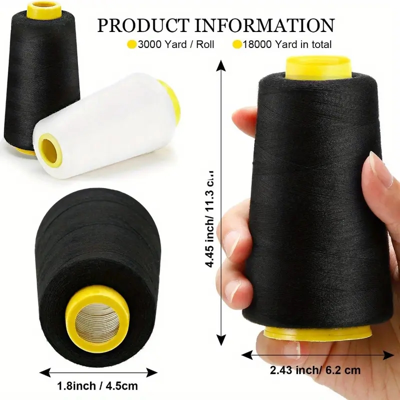 3 Black + 3 White Overlock Thr - مراجعة Serger Thread Cone وسعره