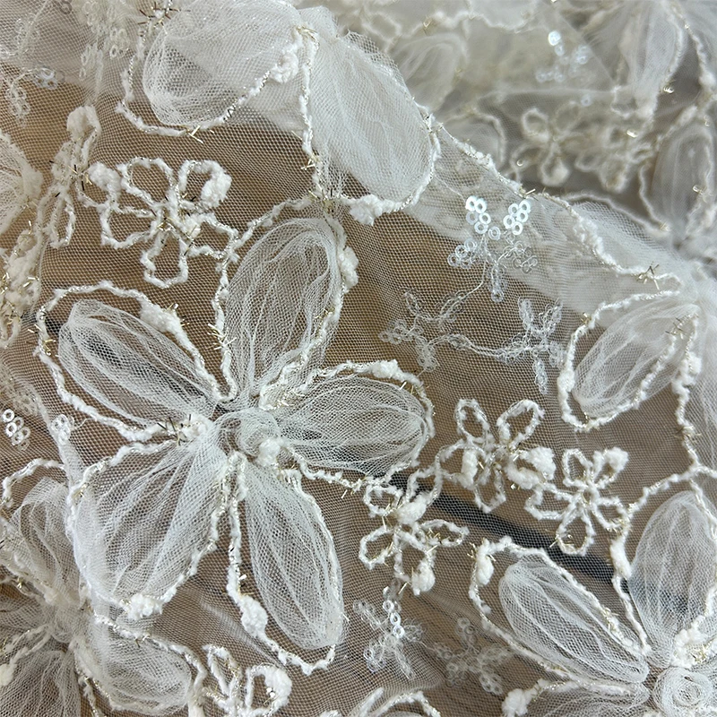 3D Embroidered Sequin Mesh Fab - مراجعة Textile Sewing Techniques وسعره
