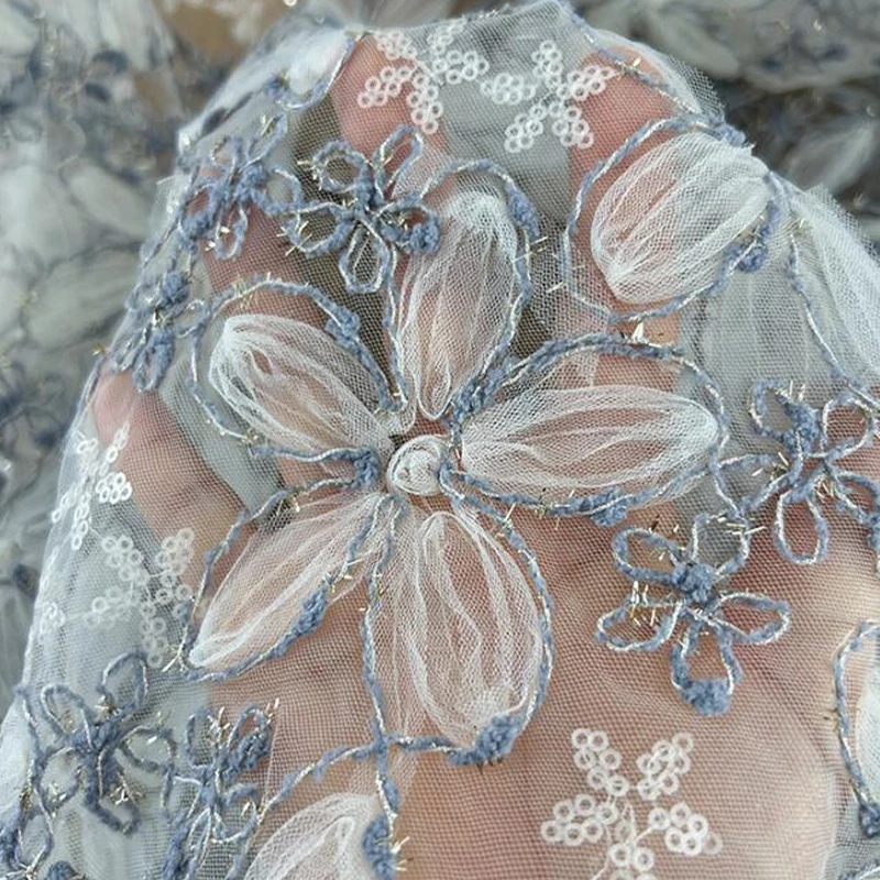 3D Embroidered Sequin Mesh Fab - مراجعة Textile Sewing Techniques وسعره