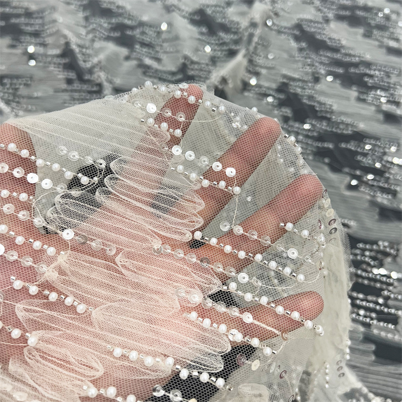 1 yard3D nail bead embroidery  - مراجعة Sewing Embroidery Fabric وسعره