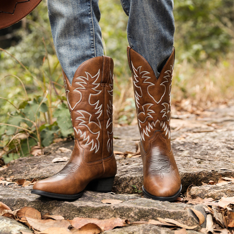 New Men Handmade Cowboy Boots  - مراجعة Sewing Embroidery Fabric وسعره