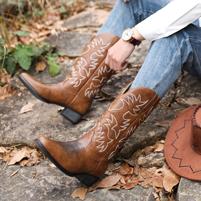 New Men Handmade Cowboy Boots  - مراجعة Sewing Embroidery Fabric وسعره