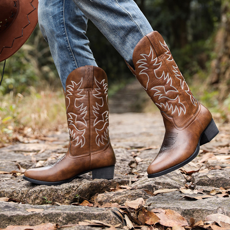 New Men Handmade Cowboy Boots  - مراجعة Sewing Embroidery Fabric وسعره